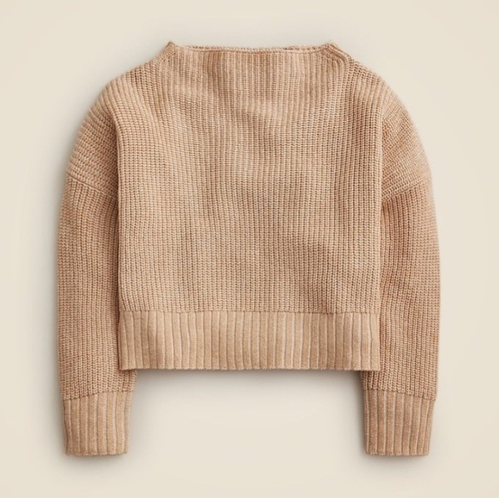 J. Crew Ribbed funnel neck sweater  linen cotton blend Soft Khaki Bone XXS NWT - Picture 7 of 12